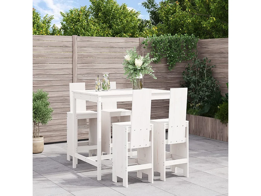 Ensemble de bar de jardin 5 pièces blanc bois massif de pin