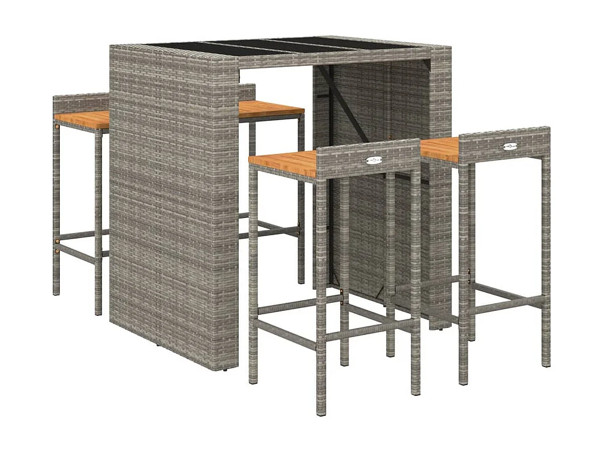 5 peças conjunto de bar p/ jardim vime PE/acácia maciça cinzento