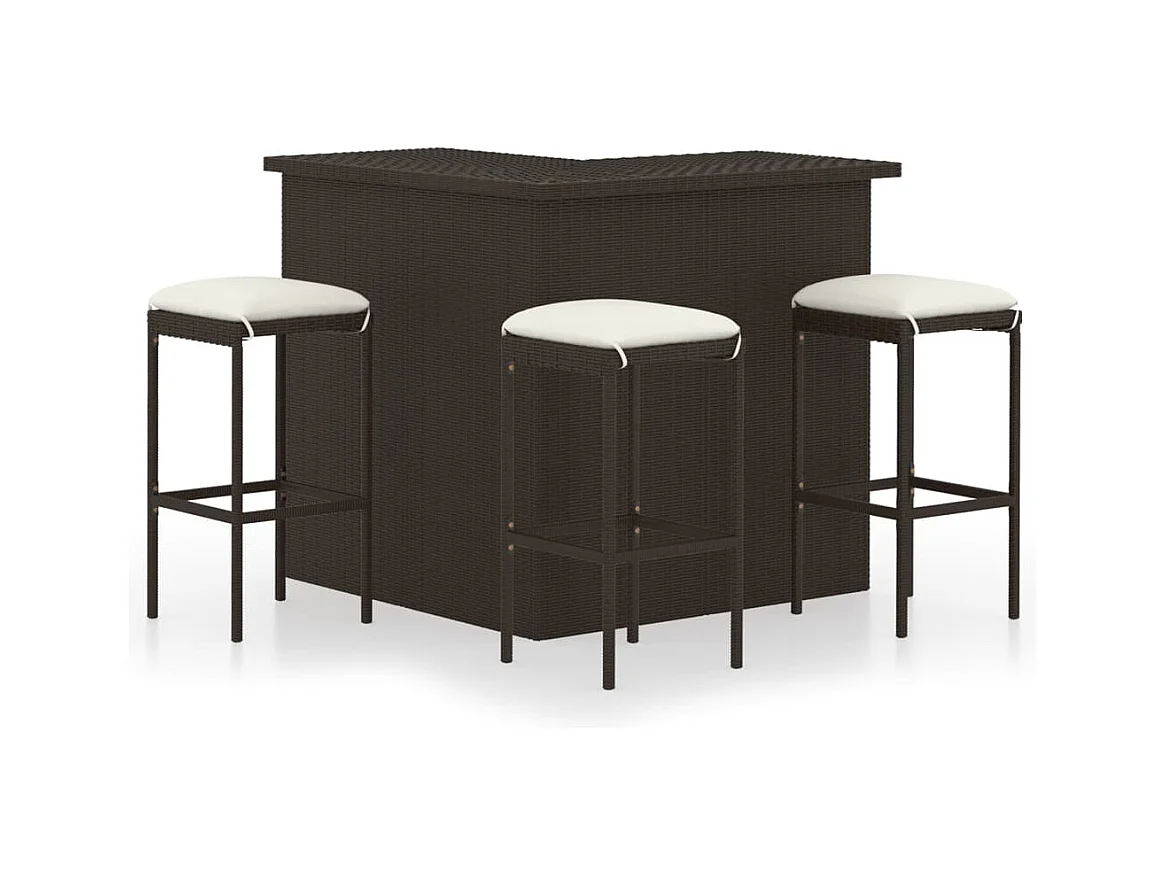 4 peças conjunto de bar p/ jardim com almofadões vime PE castanho