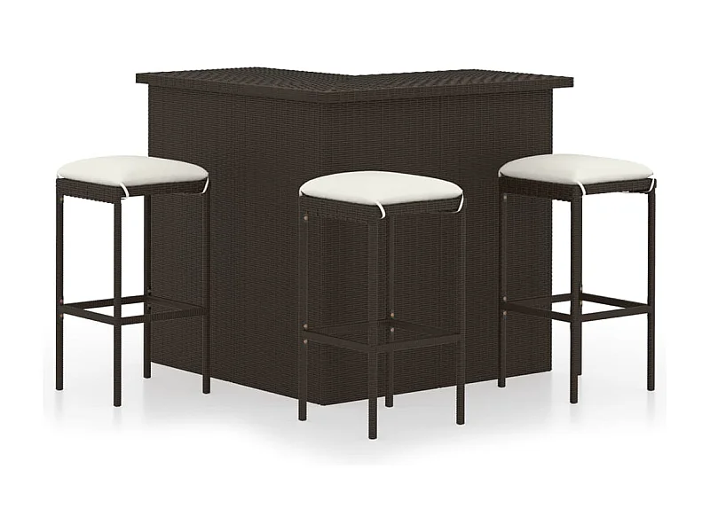 Meuble de bar de jardin 4 pièces et coussins Résine tressée Marron