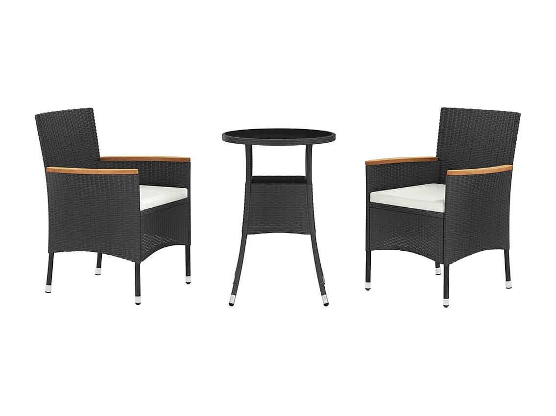 Ensemble de bistro de jardin 3 pièces coussins noir poly rotin