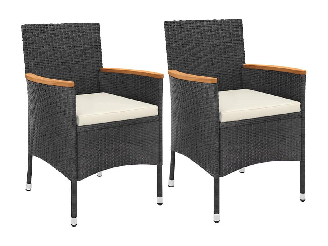 Ensemble de bistro de jardin 3 pièces coussins noir poly rotin