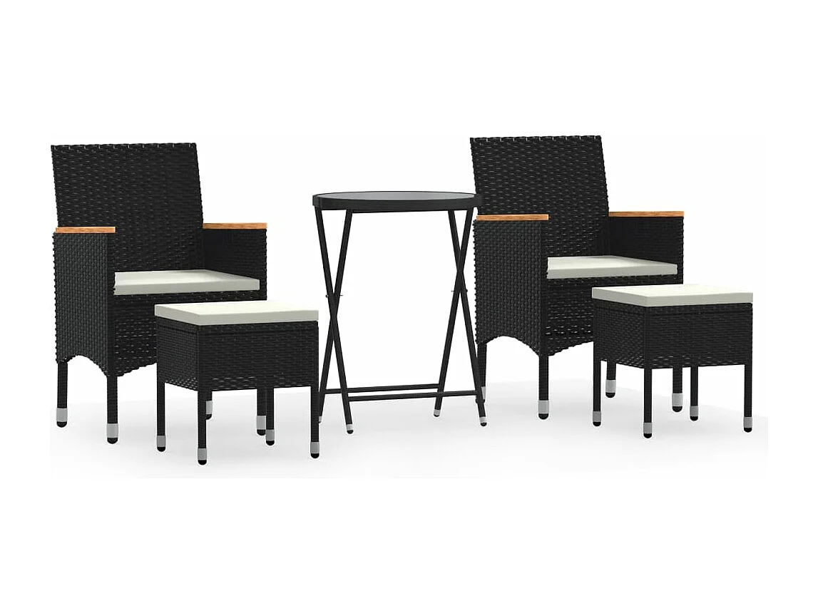 5 peças conjunto bistrô de jardim vime PE e vidro temperado preto