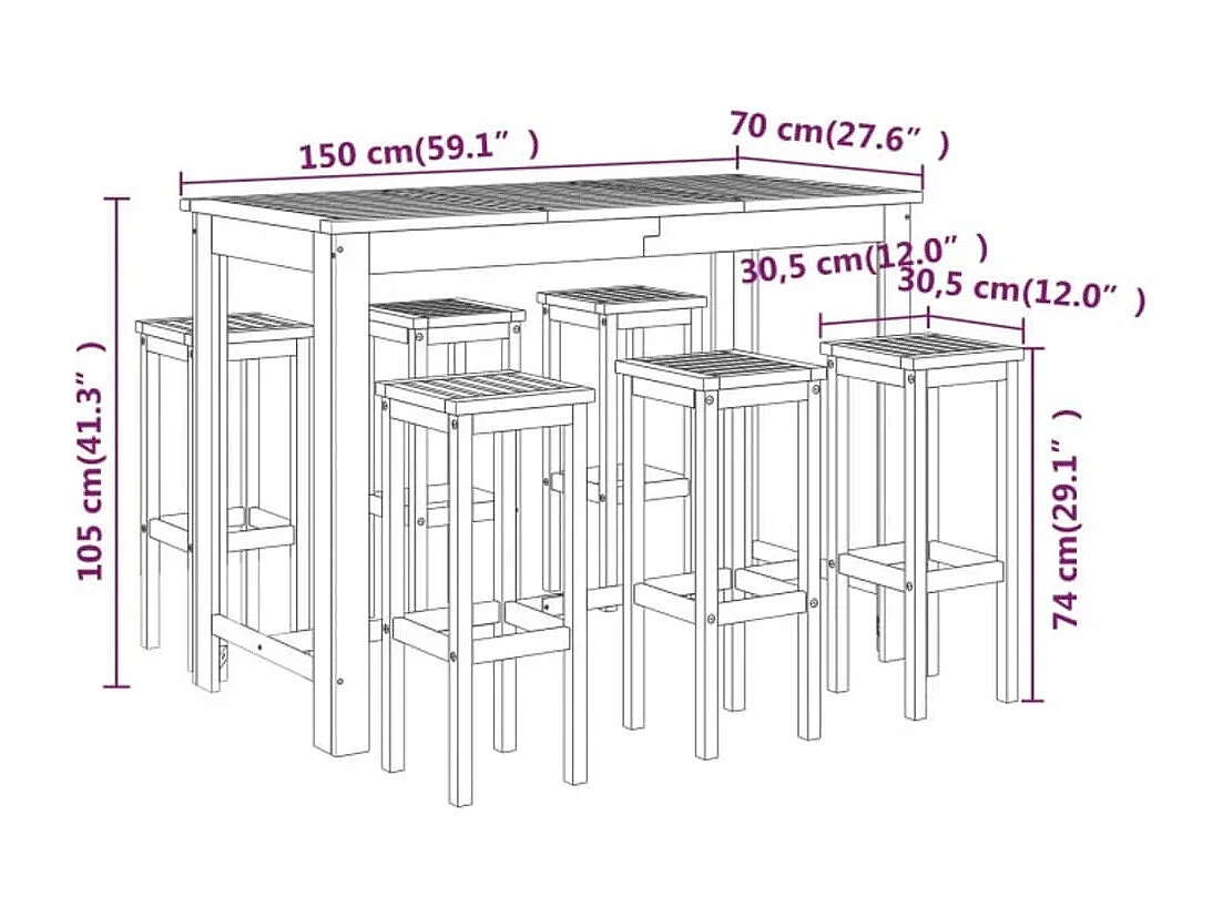 Ensemble de bar de jardin 7 pièces Bois d'acacia solide