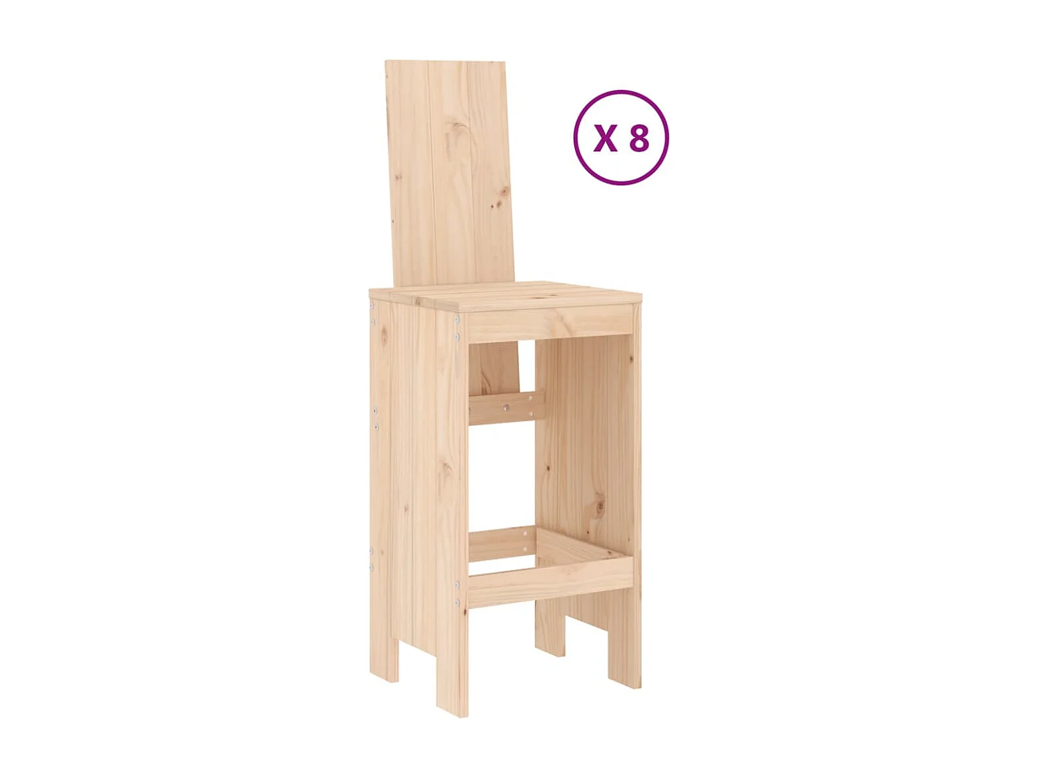 Set de mesa y taburetes altos jardín 9 piezas madera maciza pino