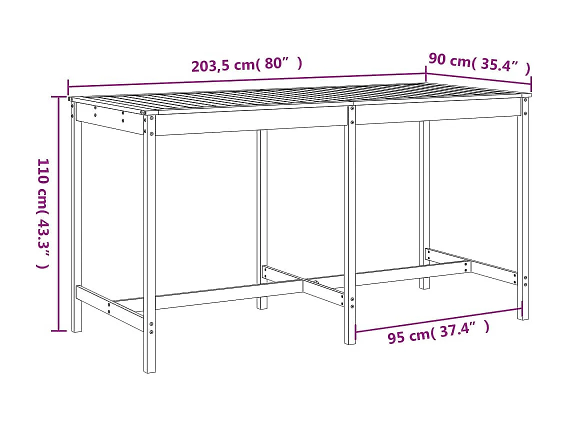 Set de mesa y taburetes altos jardín 9 piezas madera maciza pino