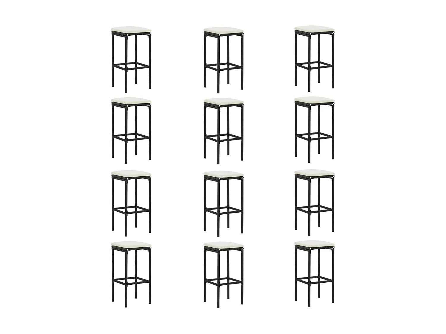 Meuble de bar de jardin 16 pièces et coussins Résine tressée Noir