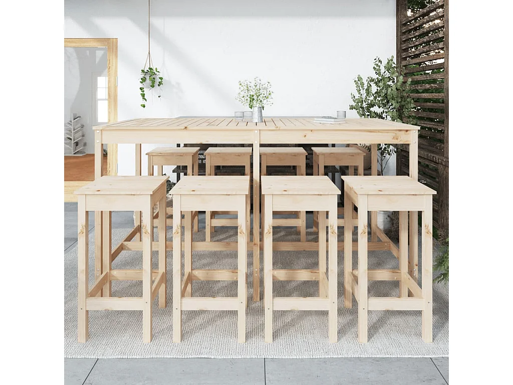 9 peças conjunto de bar para jardim pinho maciço