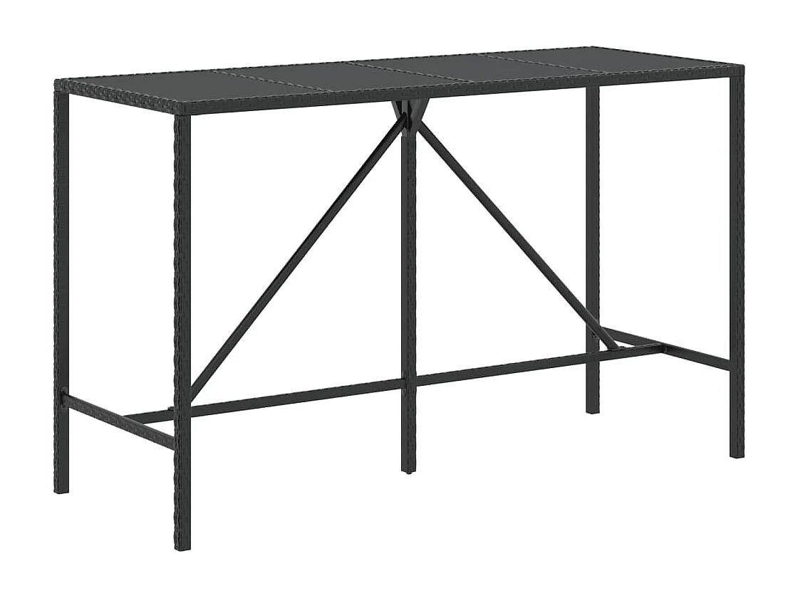 Mesa y taburetes altos jardín 9 piezas y cojines ratán PE negro