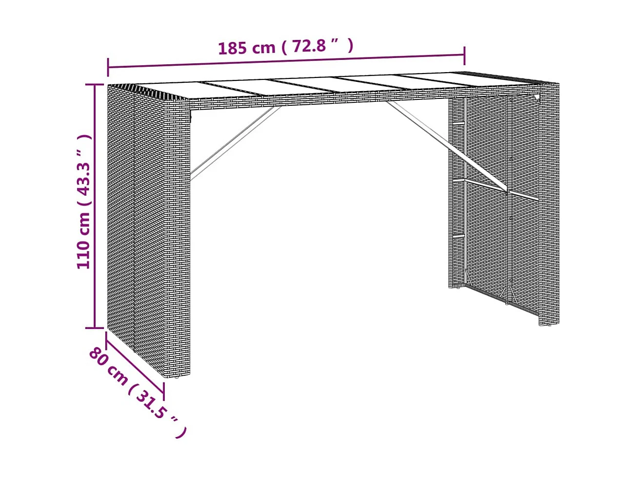 9 peças conjunto de bar para jardim c/ almofadões vime PE preto