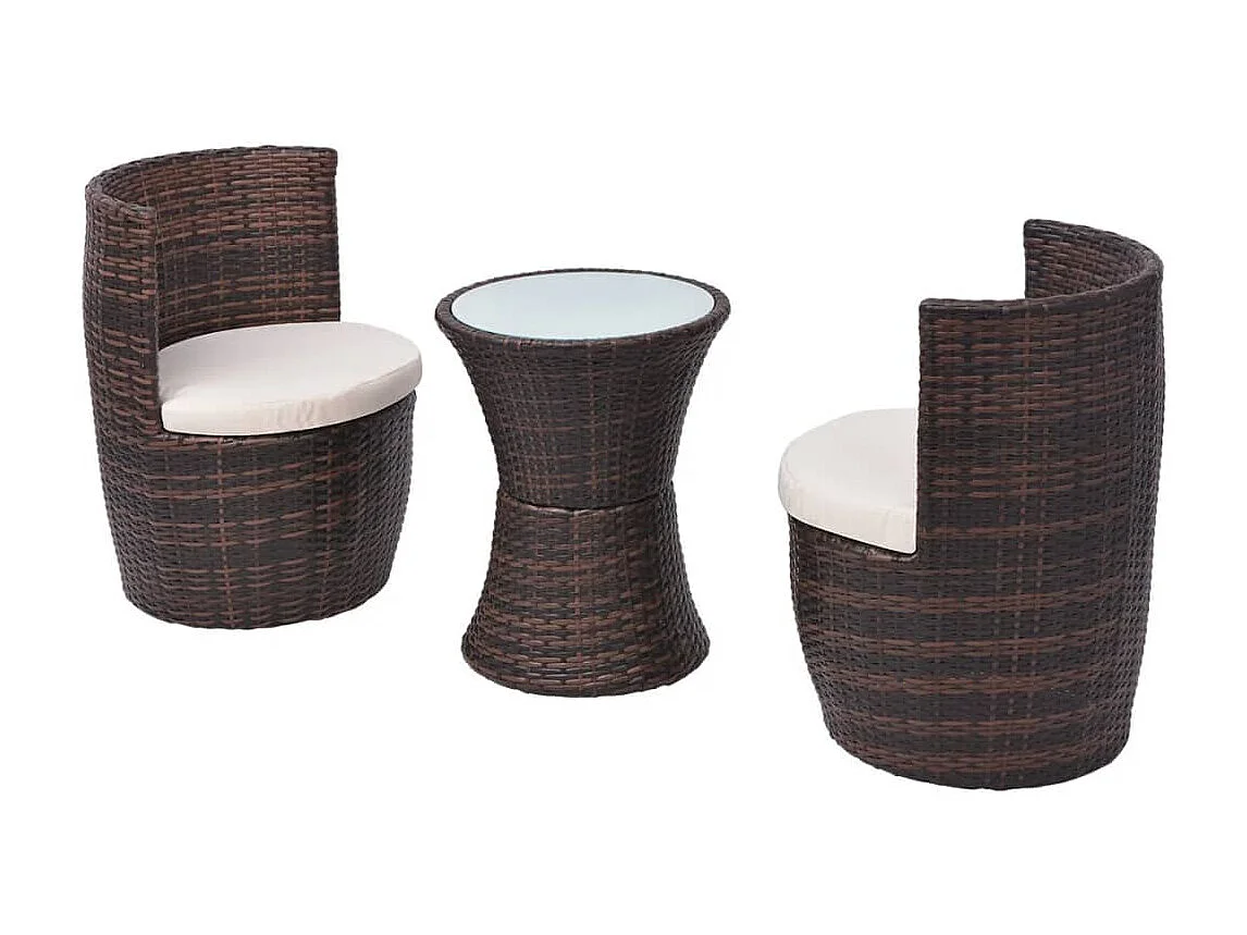 Mobilier de bistro 3 pièces avec coussins Résine tressée Marron