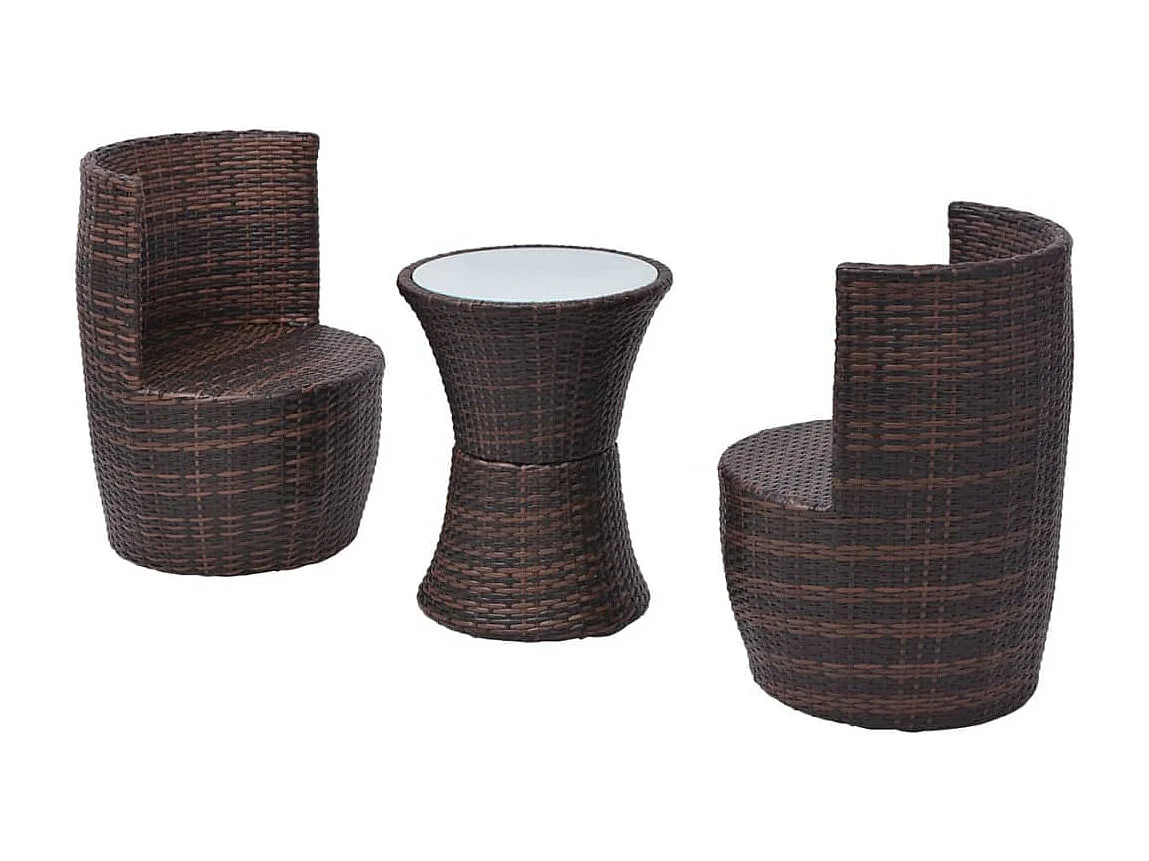 Mobilier de bistro 3 pièces avec coussins Résine tressée Marron