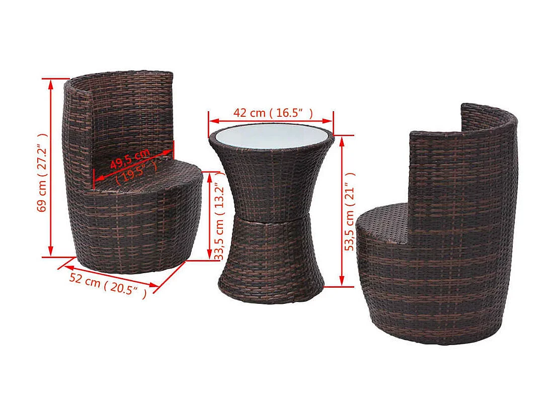 Mobilier de bistro 3 pièces avec coussins Résine tressée Marron