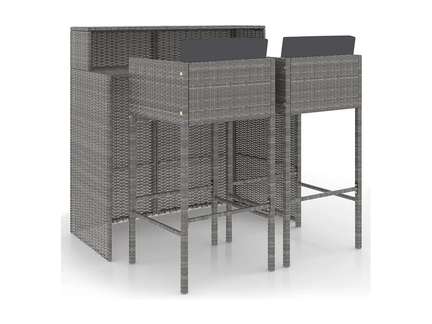 Set de muebles bar jardín 3 piezas y cojines ratán sintético gris