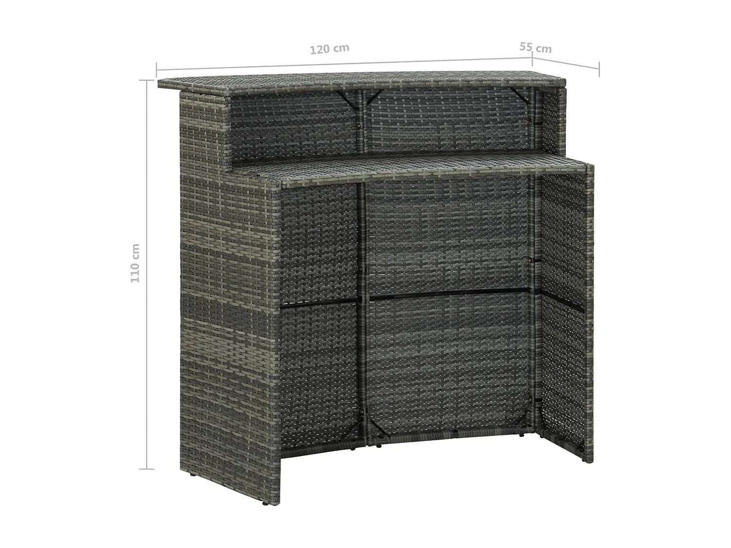 Set de muebles bar jardín 3 piezas y cojines ratán sintético gris