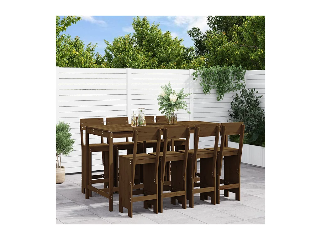 Ensemble de bar de jardin 9 pièces marron miel bois de pin massif