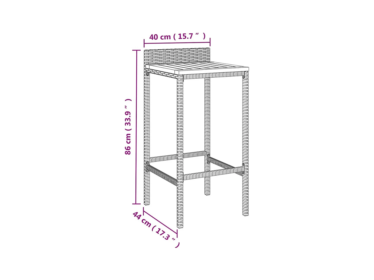 Ensemble de bar jardin 5 pièces noir poly rotin/bois massif acacia