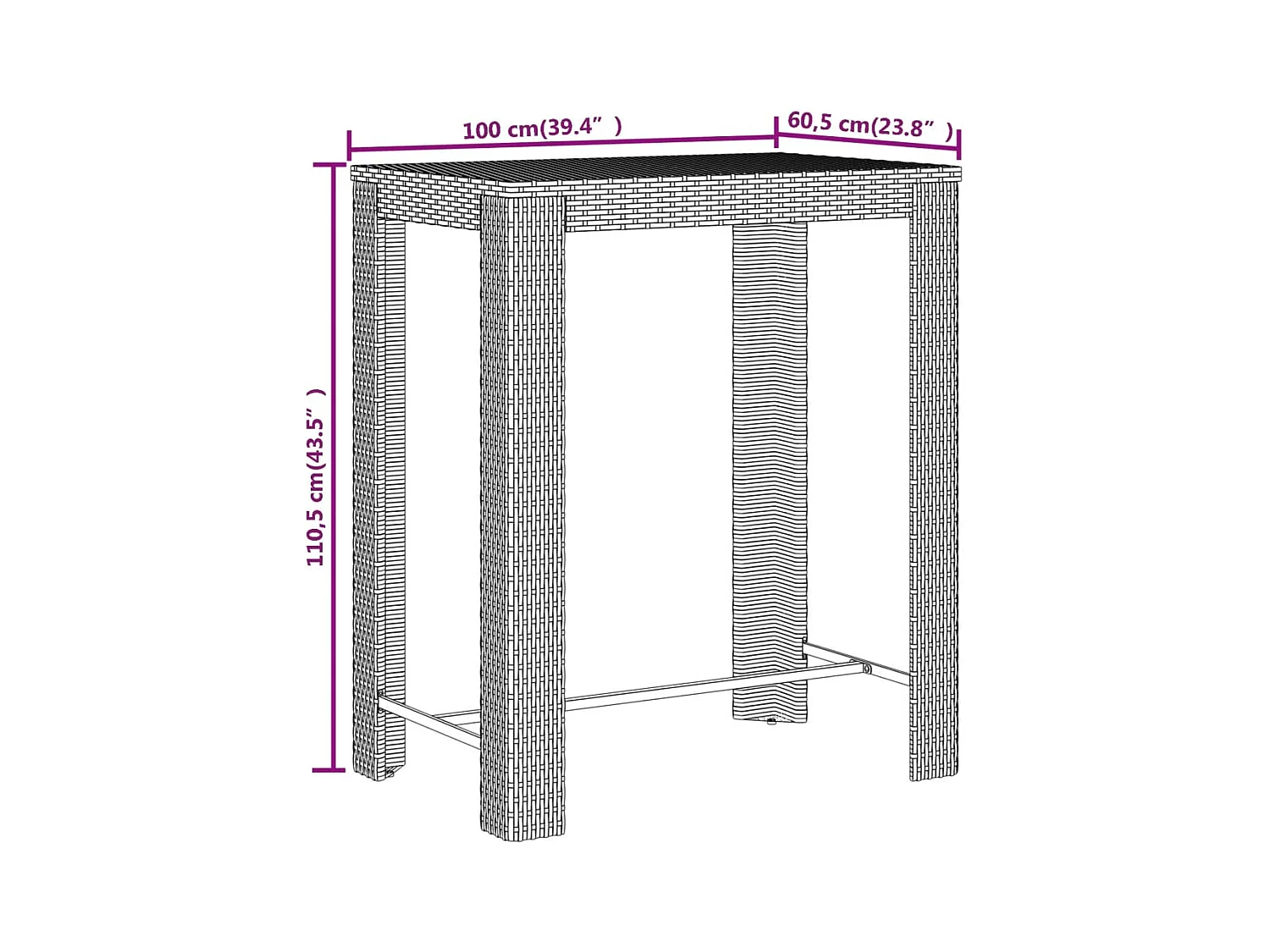 Ensemble de bar jardin 5 pièces noir poly rotin/bois massif acacia