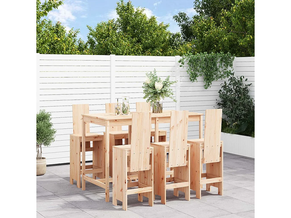 Set de mesa y taburetes altos jardín 7 piezas madera maciza pino