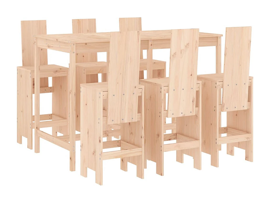 Set de mesa y taburetes altos jardín 7 piezas madera maciza pino