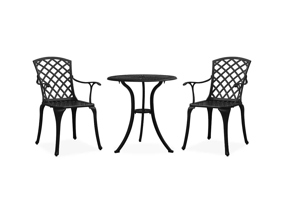 Ensemble de bistro 3 pièces Aluminium coulé Noir