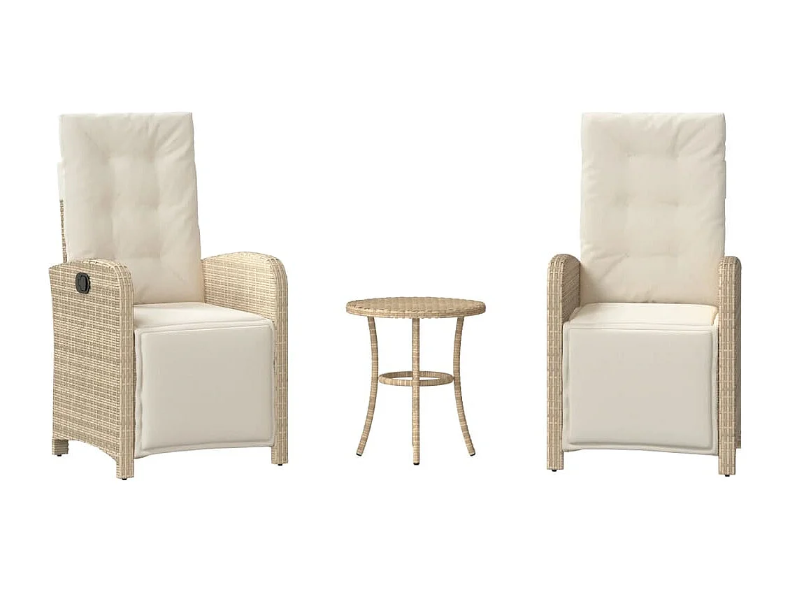 Ensemble de bistro 3 pièces avec coussins beige résine tressée