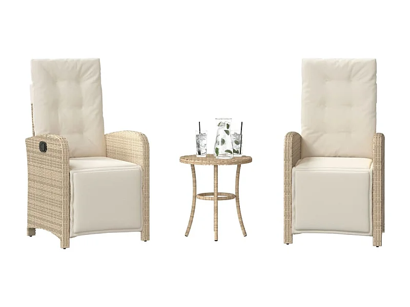 Ensemble de bistro 3 pièces avec coussins beige résine tressée