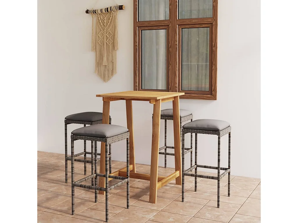 Ensemble de bar de jardin avec coussins 5 pièces Gris