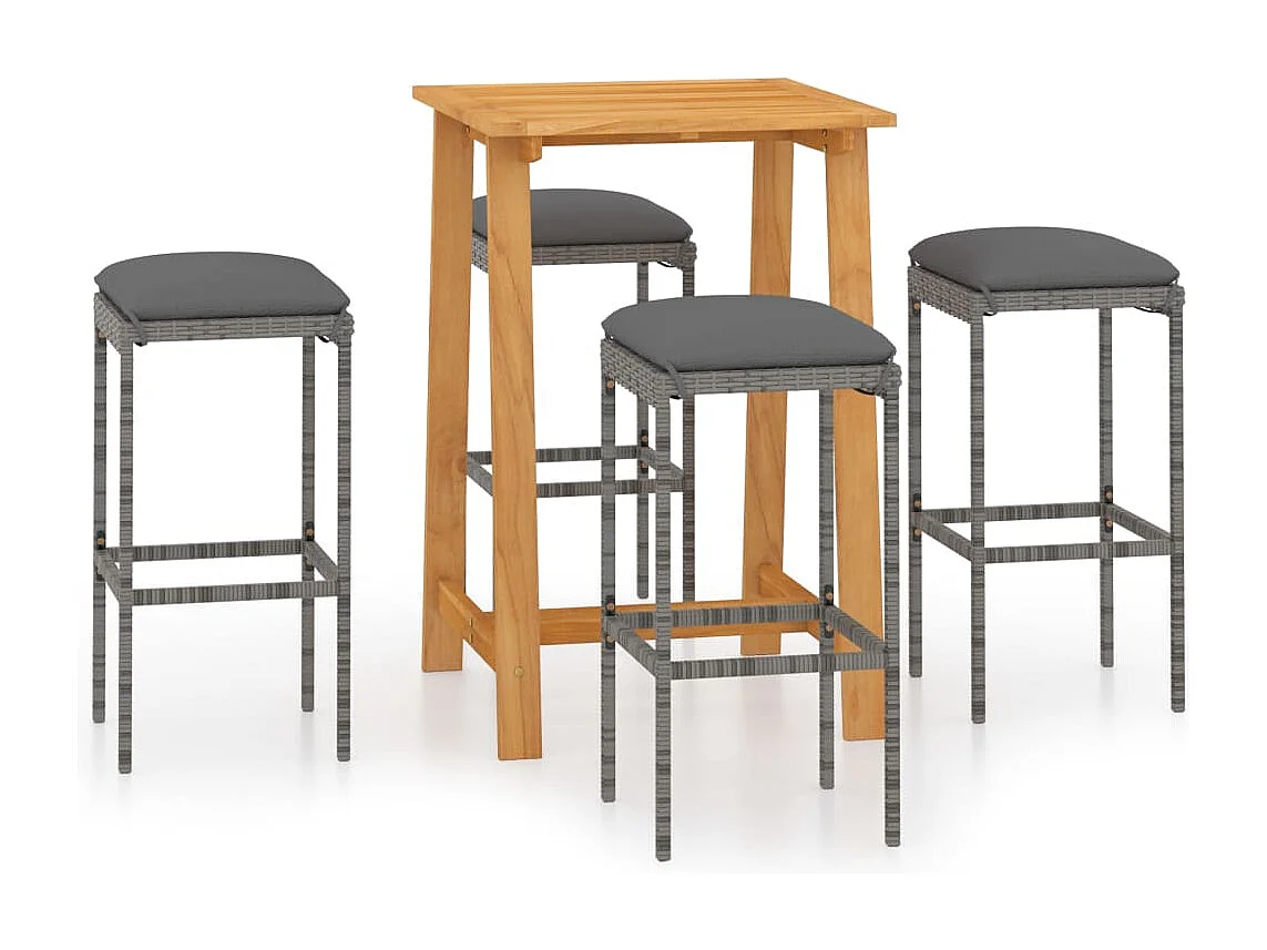 Ensemble de bar de jardin avec coussins 5 pièces Gris