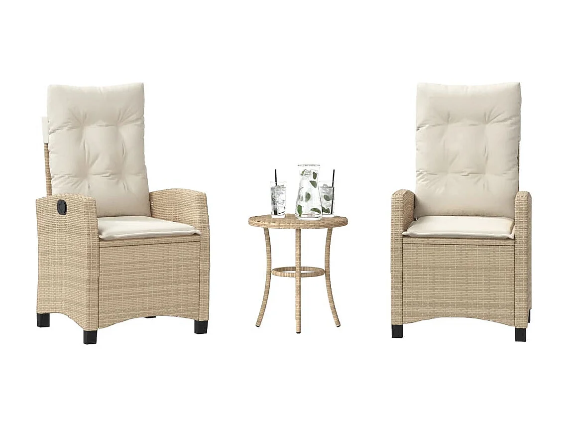 Ensemble de bistro 3 pièces avec coussins beige résine tressée