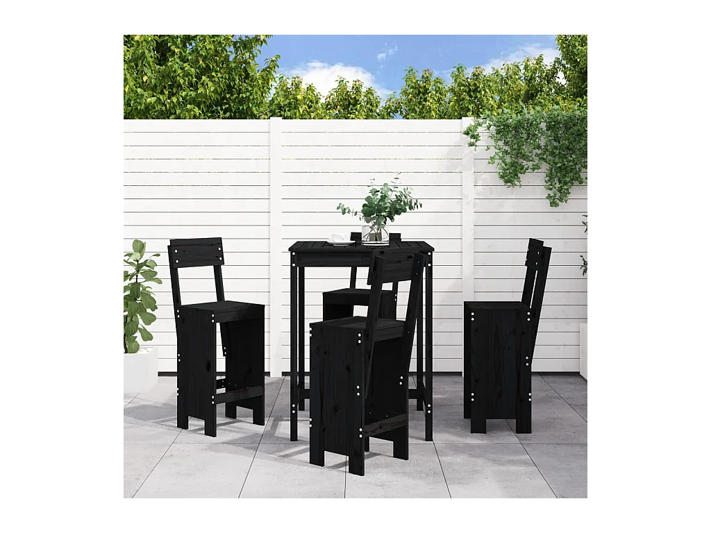 Ensemble de bar de jardin 5 pièces noir bois de pin massif