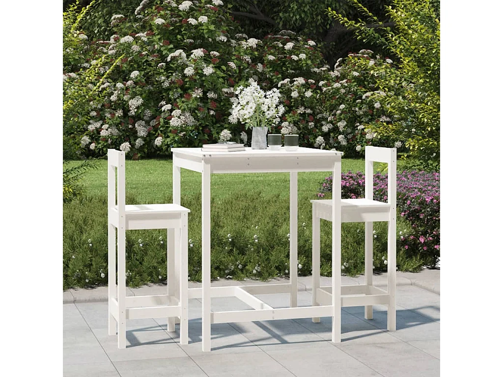 Ensemble de bar de jardin 3 pièces blanc bois de pin massif