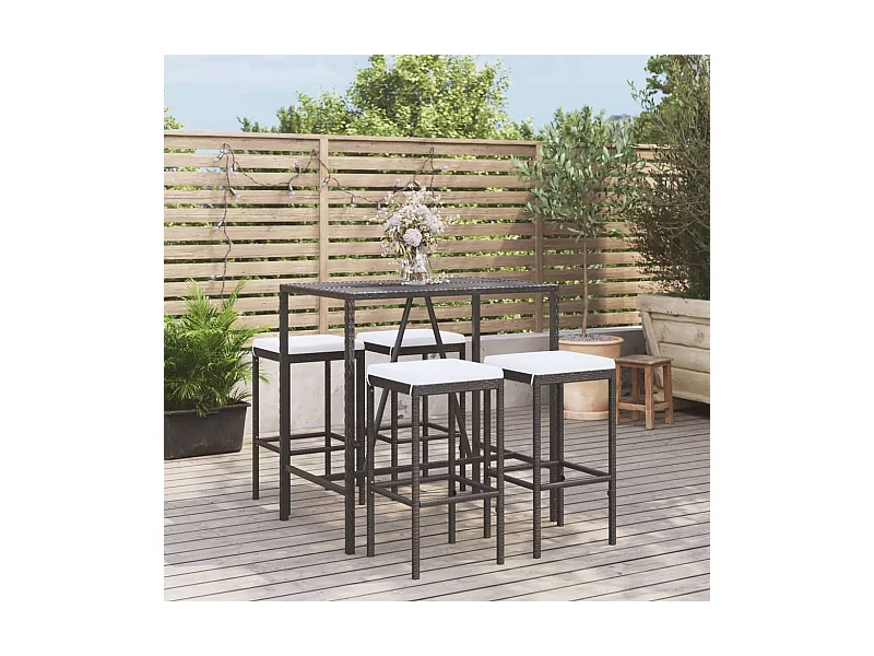 Ensemble de bar de jardin 5 pièces avec coussins noir poly rotin