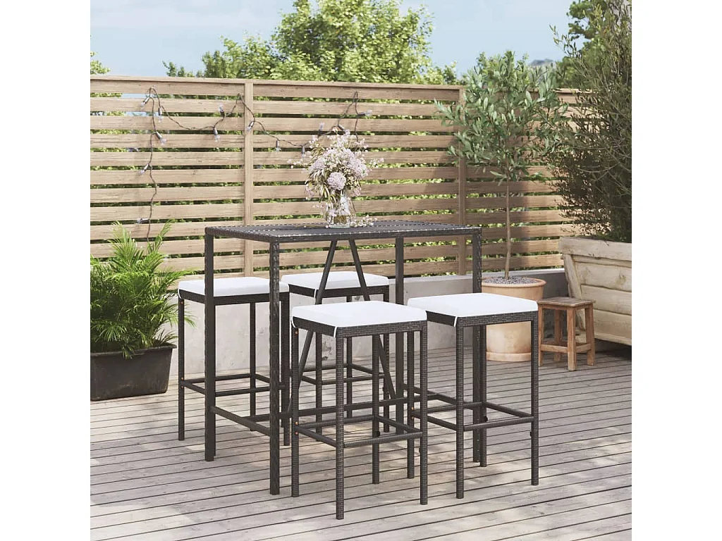 Ensemble de bar de jardin 5 pièces avec coussins noir poly rotin