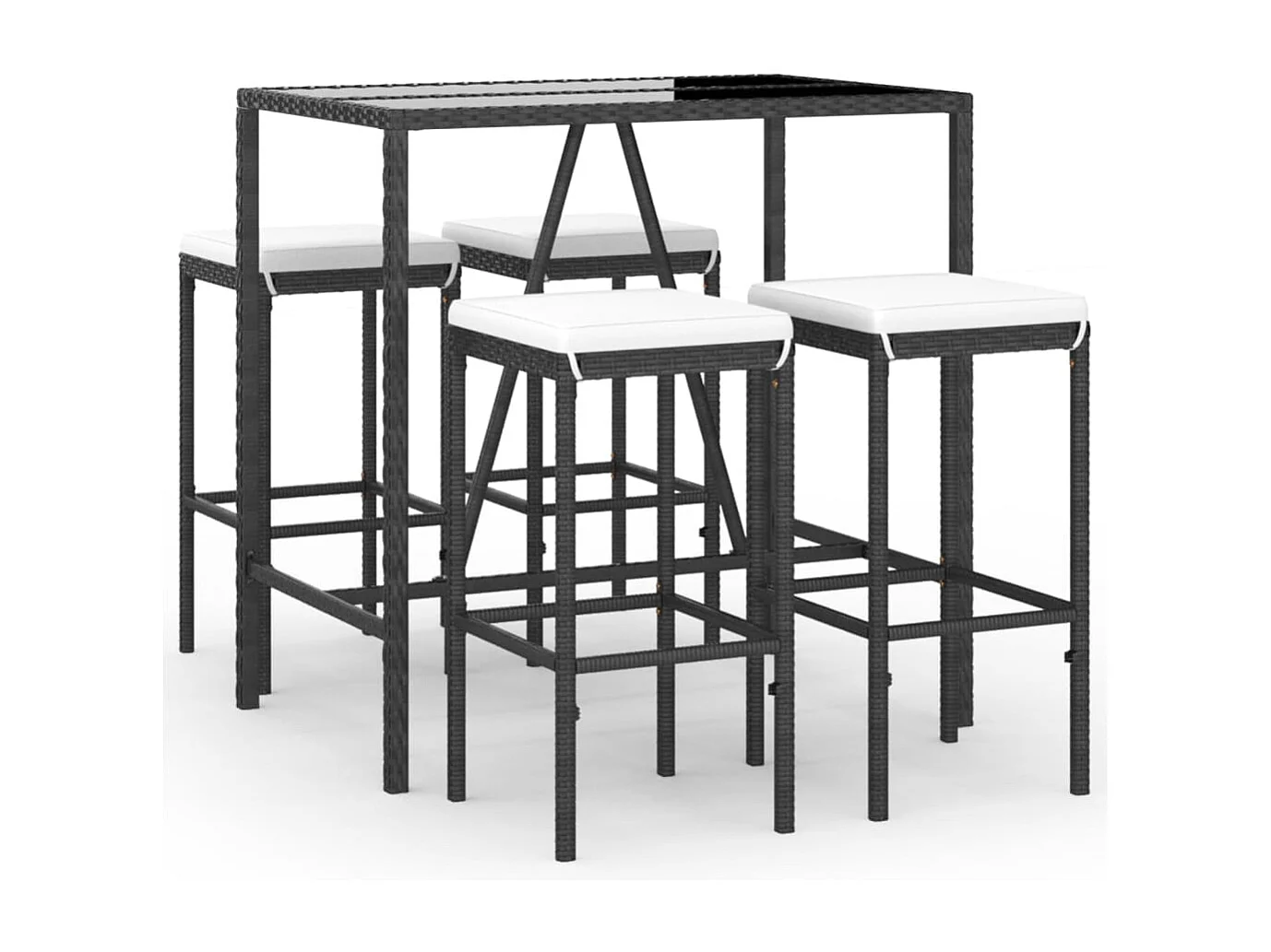 Ensemble de bar de jardin 5 pièces avec coussins noir poly rotin