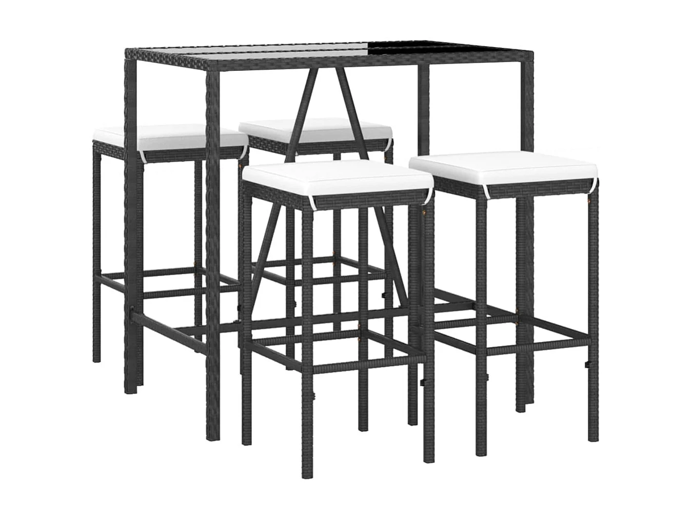 Ensemble de bar de jardin 5 pièces avec coussins noir poly rotin