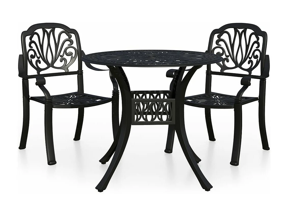 Ensemble de bistro 3 pièces Aluminium coulé Noir