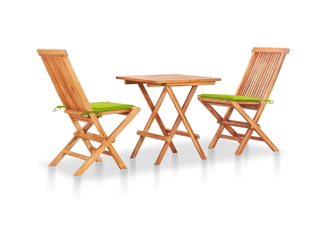 Set de bistró 3 pzs cojines verde brillante madera maciza teca