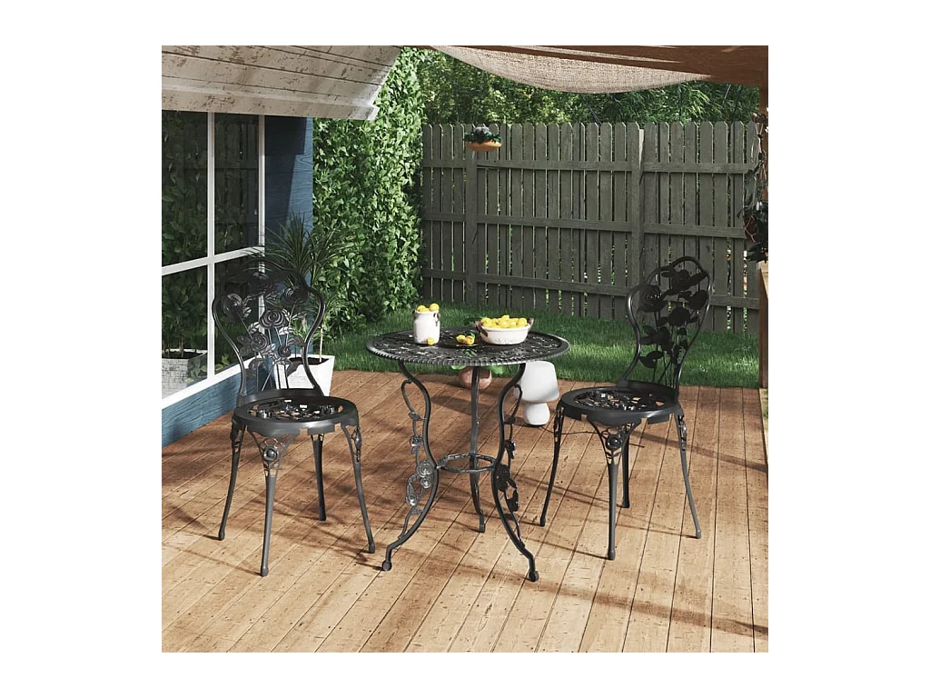 Ensemble de bistro 3 pièces Aluminium coulé Noir