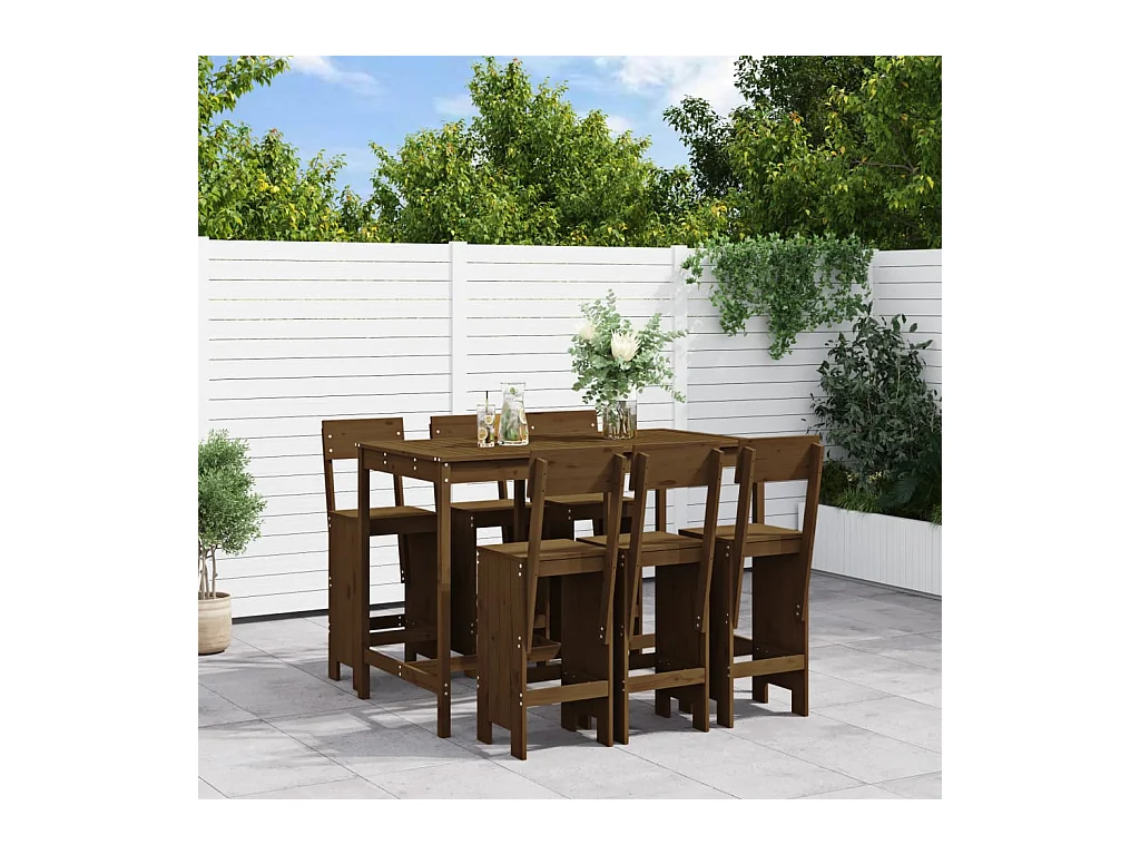 Ensemble de bar de jardin 7 pièces marron miel bois de pin massif