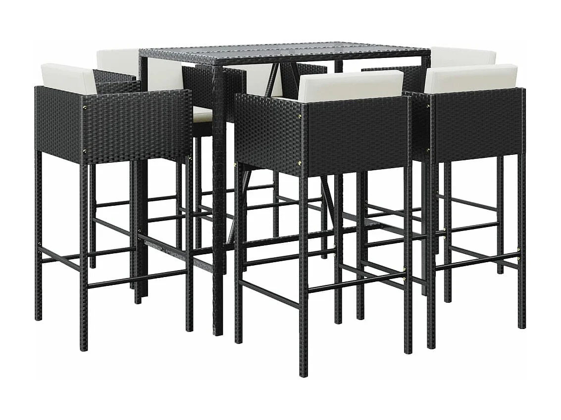Ensemble de bar de jardin 7 pièces avec coussins noir poly rotin