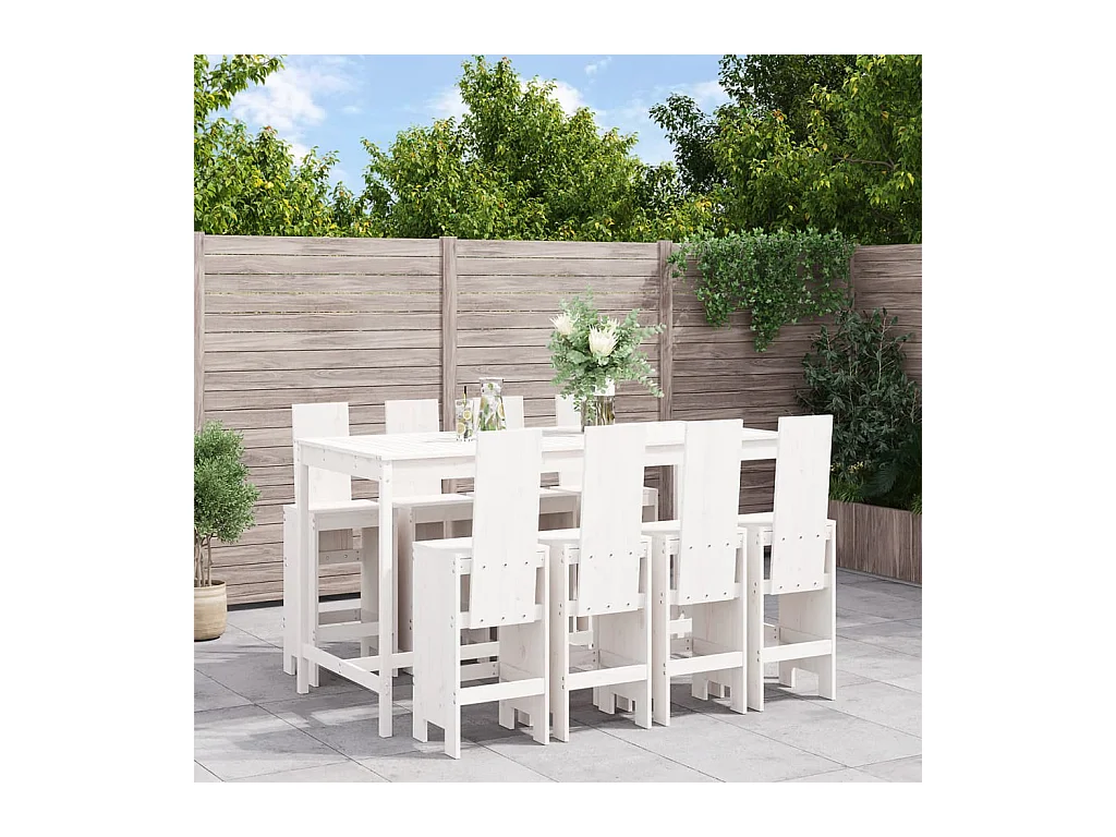Ensemble de bar de jardin 9 pièces blanc bois de pin massif