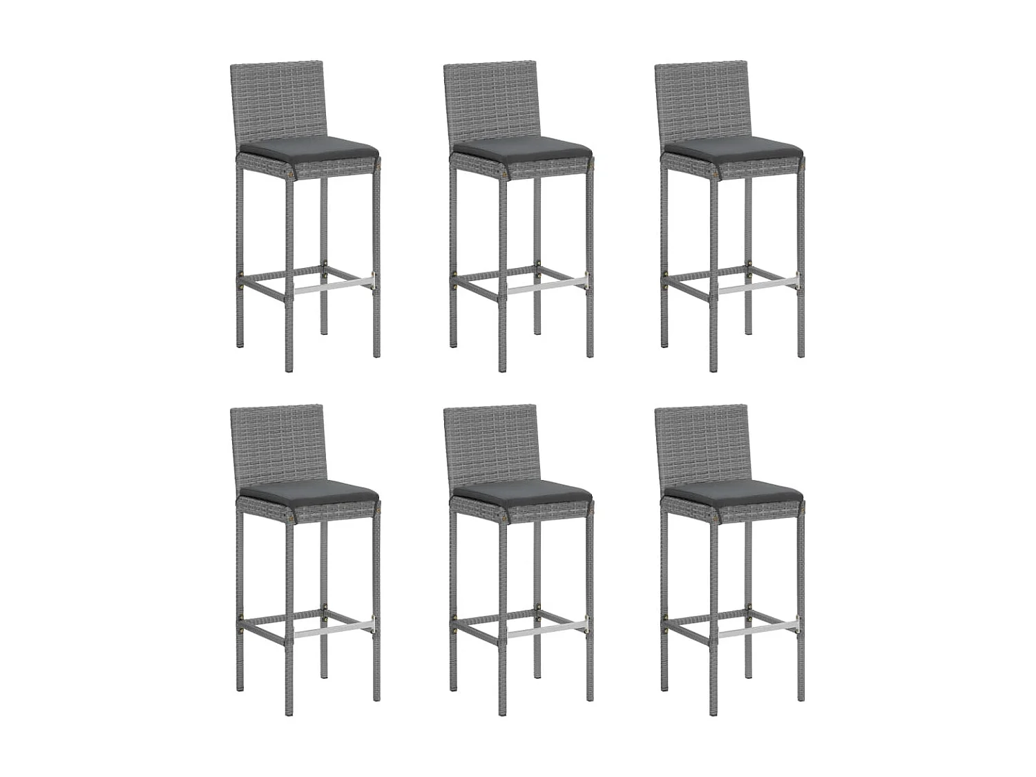 Ensemble de bar de jardin 7 pièces avec coussins gris poly rotin