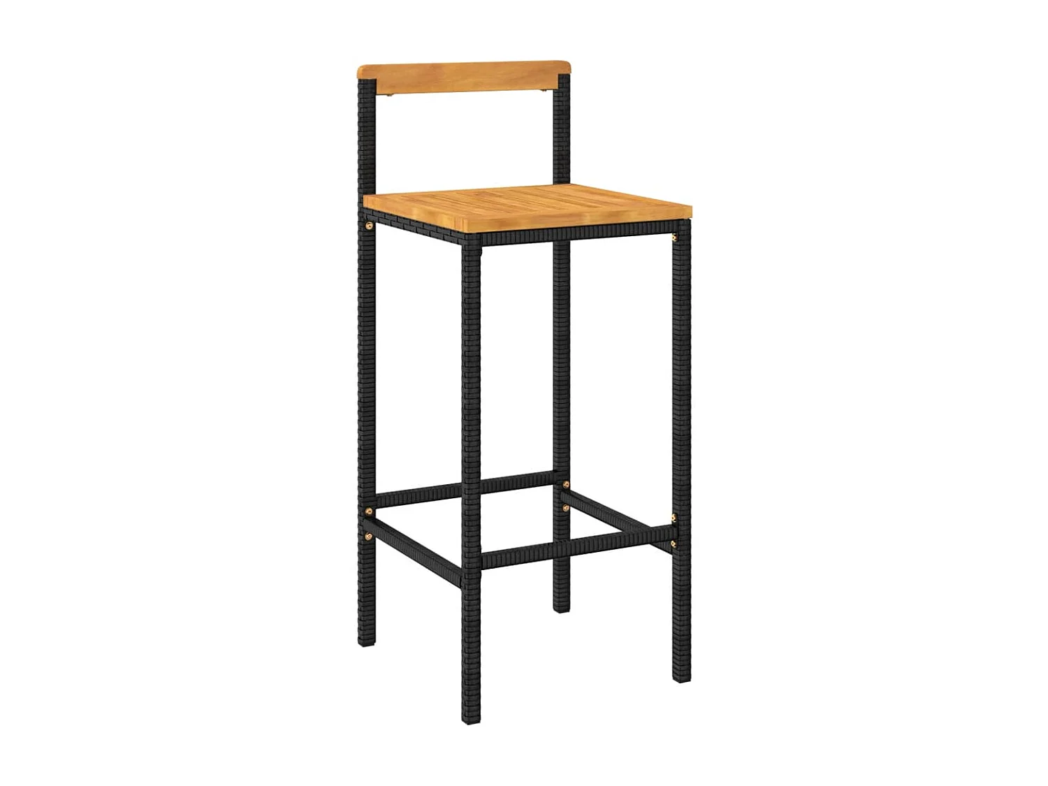 Ensemble de bar jardin 5 pièces noir poly rotin/bois massif acacia