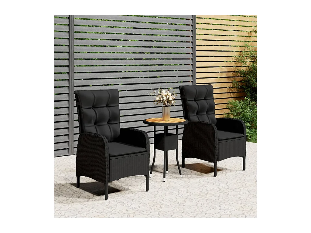 Mobilier de bistro de jardin 3 pièces Résine tressée Noir