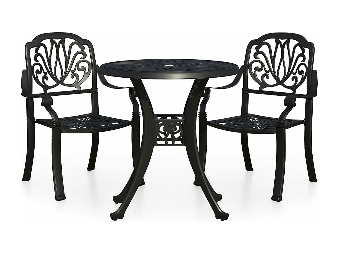 Ensemble de bistro 3 pièces Aluminium coulé Noir