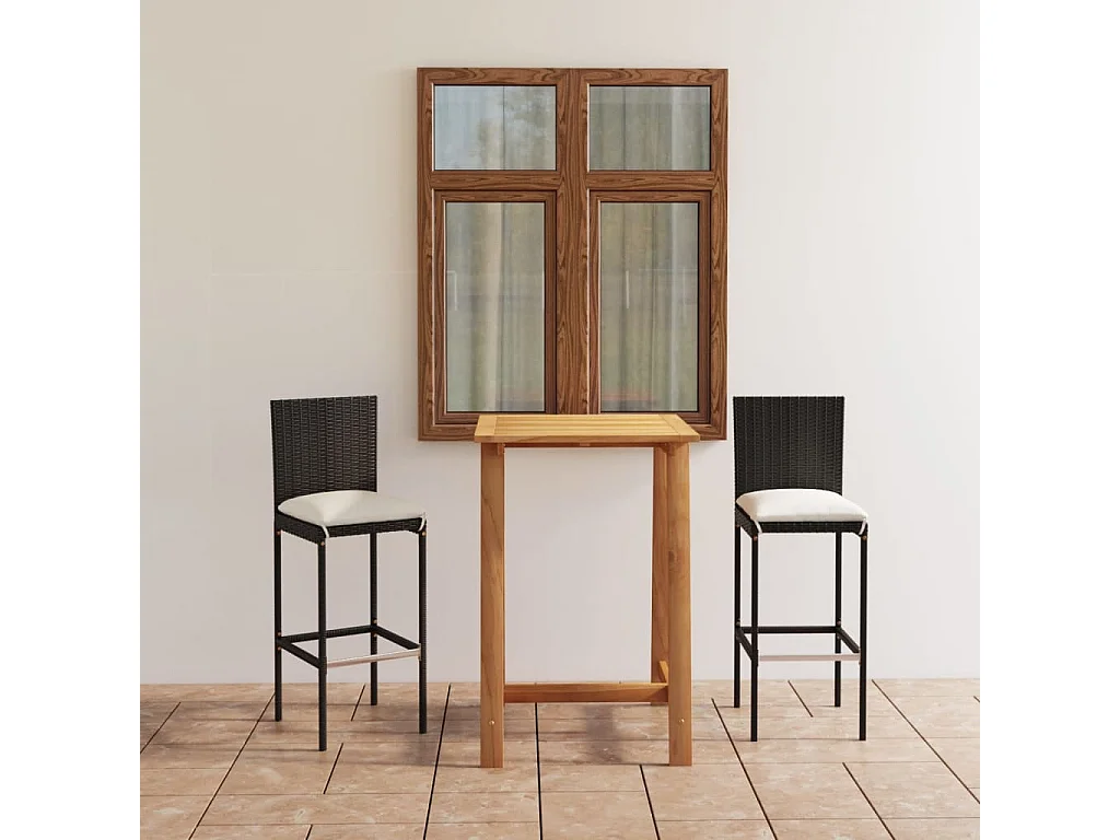 Ensemble de bar de jardin avec coussins 3 pièces Noir