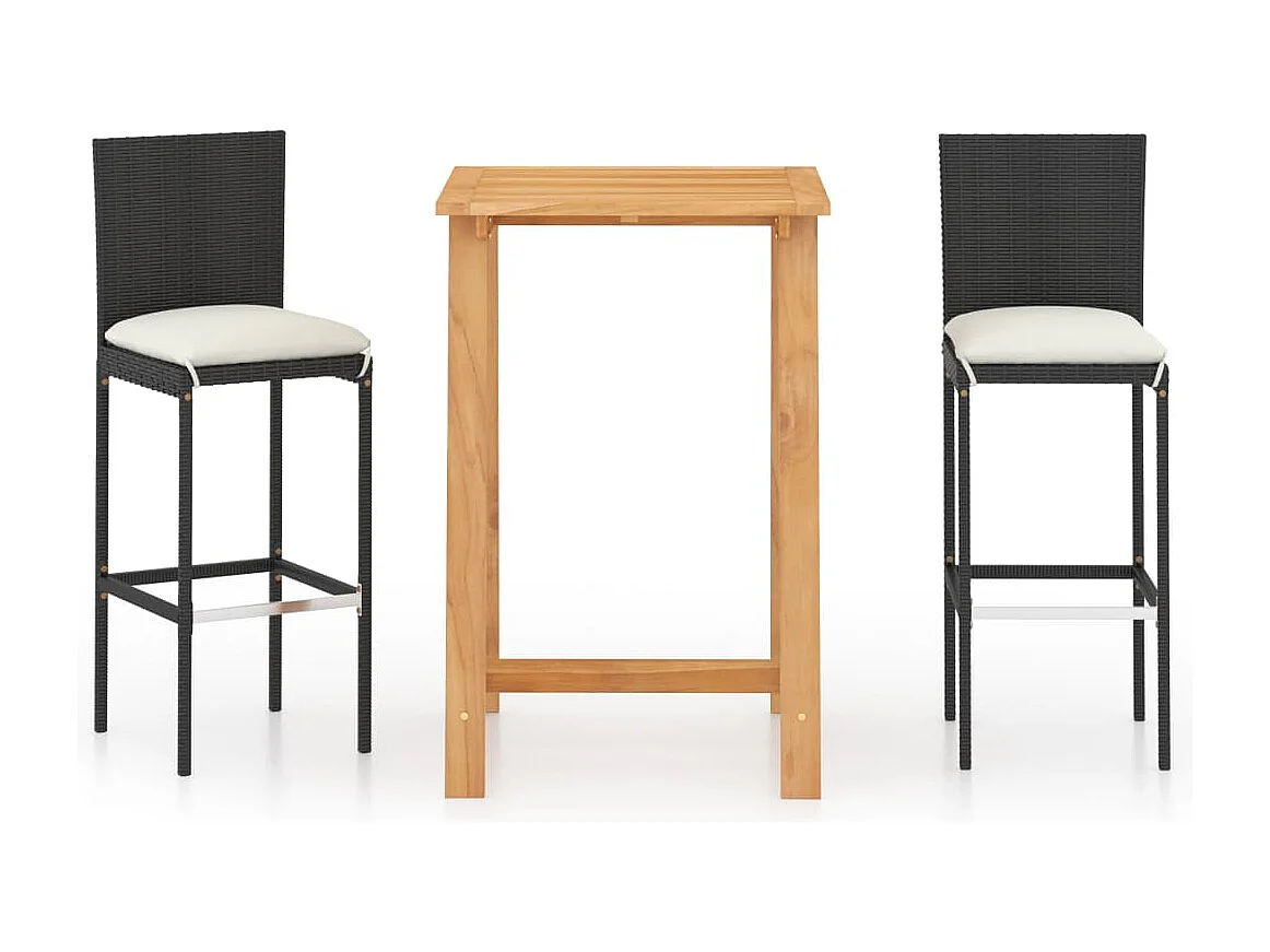 Ensemble de bar de jardin avec coussins 3 pièces Noir