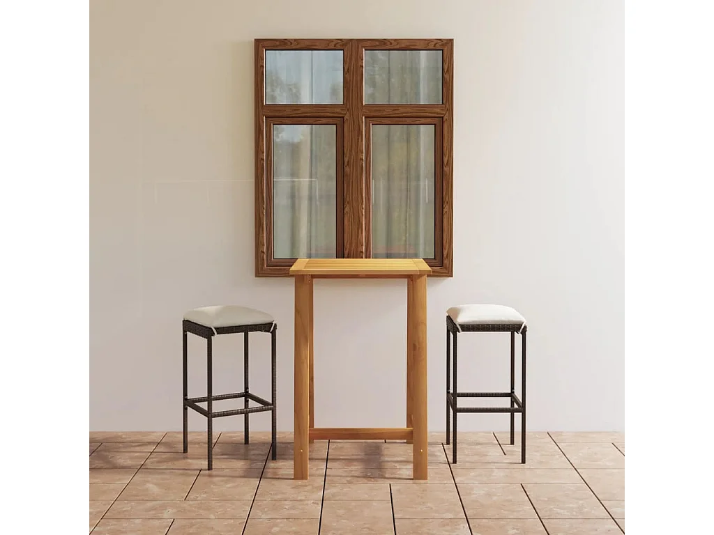 Ensemble de bar de jardin avec coussins 3 pièces Marron