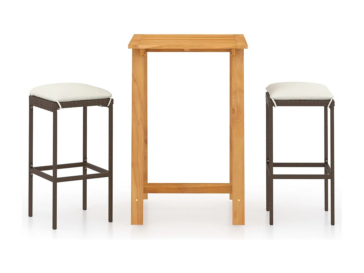 Ensemble de bar de jardin avec coussins 3 pièces Marron